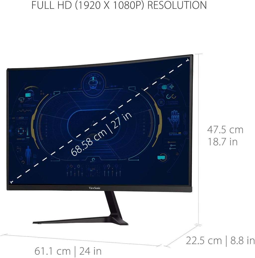 ViewSonic VX2718-PC-MHD 27 Inch 1080p Curved Gaming Monitor, 200Hz and 1ms for Smooth Gameplay, FreeSync Premium and Eye Care Technology, HDMI, and DisplayPort Inputs