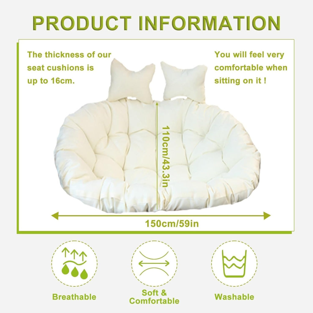 Double Seat Egg Chair Cushion Washable, Outdoor Cushion Replacement 2 Person Thick 6inch Round Hanging Hammock Chair Cushion Only with Zipper for Hanging Egg Chair Swing