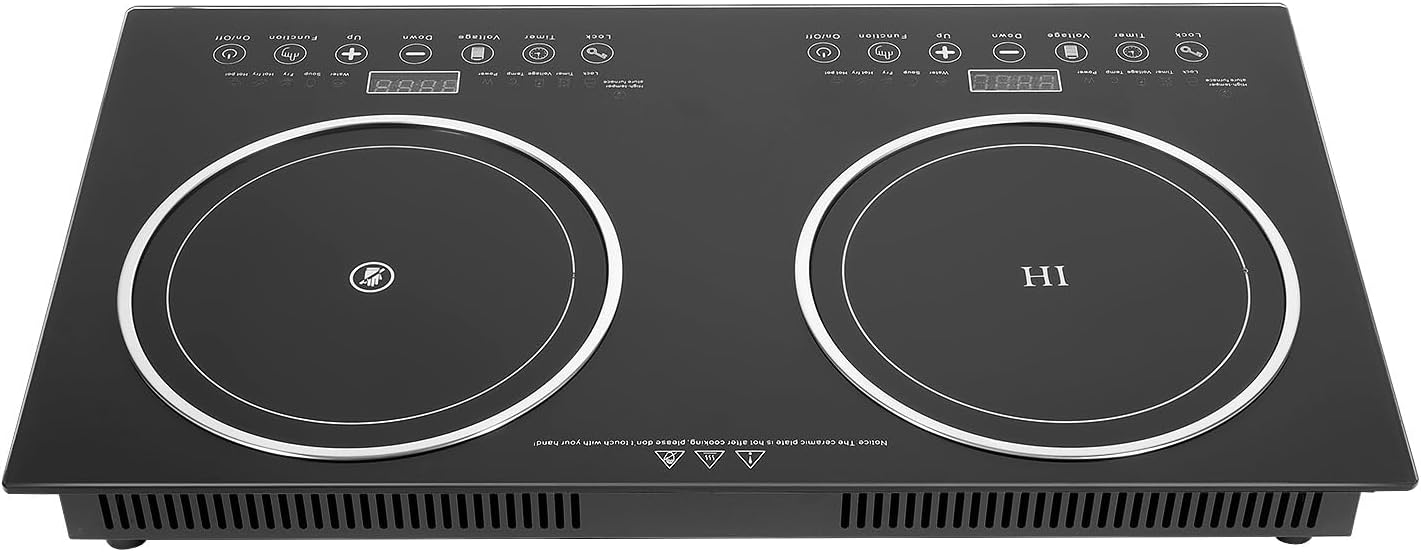 Double Cooktop Induction Countertop Burner, 2400W Portable Induction Cooktop LED Display 8 Gears Temperature Adjustment Timing Electric Stove Hot Plate for Home Kitchen Flat Restaurant