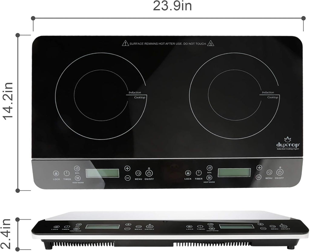 Duxtop LCD Portable Double Induction Cooktop 1800W Digital Electric Countertop Burner Sensor Touch Stove, 9620LS/BT-350DZ