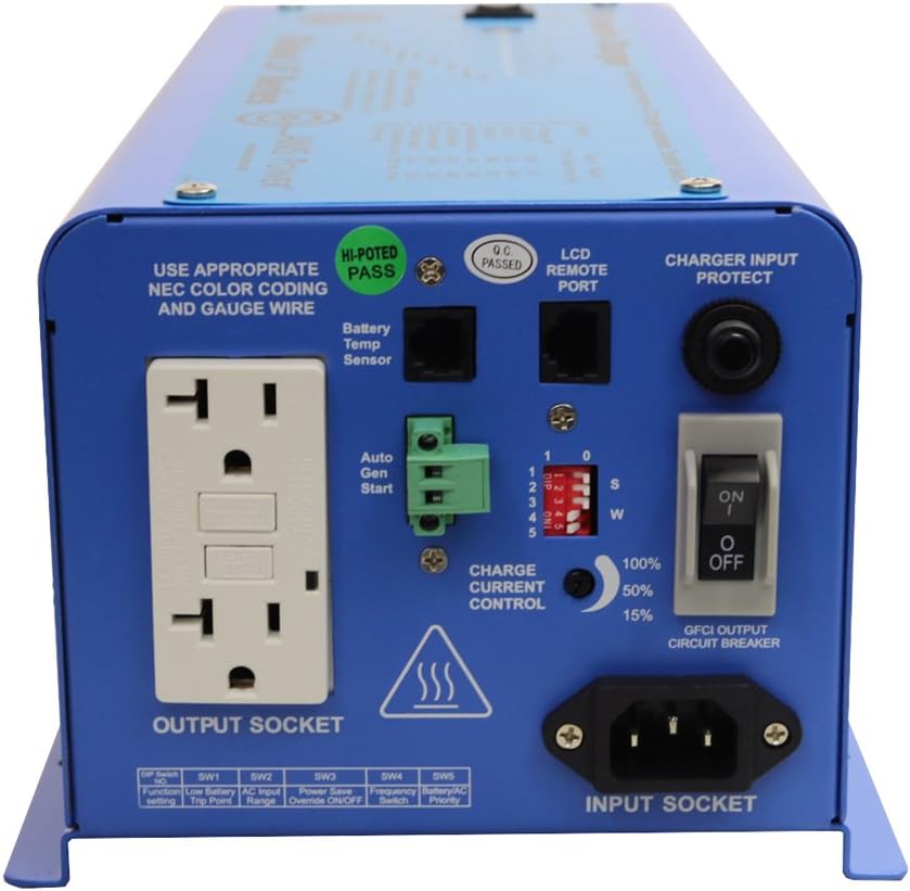AIMS Power 600 Watt 12 VDC Pure Sine Inverter Charger 120 VAC Output 20A Charger 7A Transfer Switch ETL Cert to UL458 Standards PICOGLF6W12V120VETL