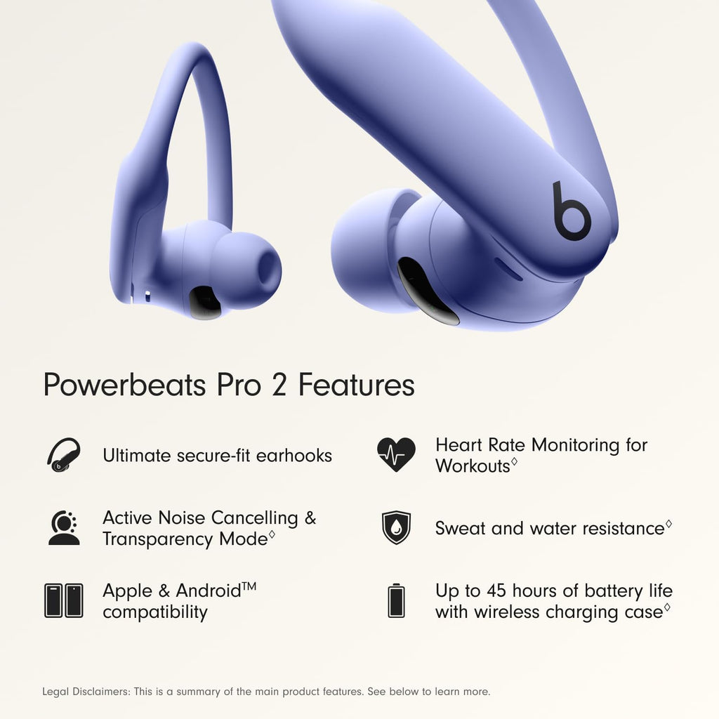 Beats Powerbeats Pro 2 - Wireless Noise Cancelling Workout Earbuds with Secure- Fit Earhooks, Up to 45-Hour Battery with Charging Case, Sweat & Water Resistant, Heart Rate Monitoring - Hyper Purple