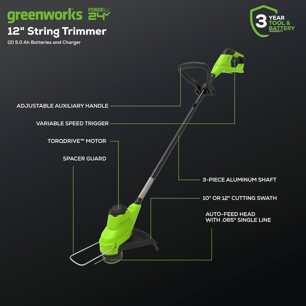 Greenworks 48V (24V x 2) 20' Cordless Battery Mower, 12' String Trimmer/Edger, & 320 CFM Blower Combo Kit w/ (2) 4.0Ah Batteries, (1) 2.0Ah Battery & Chargers
