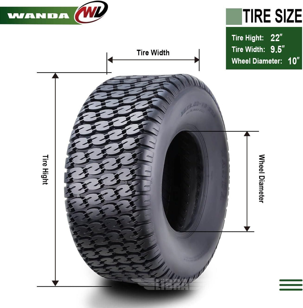 WANDA 22X9.5-10 Lawn Mower Tractor Cart Turf Tires 4 Ply 22x9.5x10 -Set 2-13217
