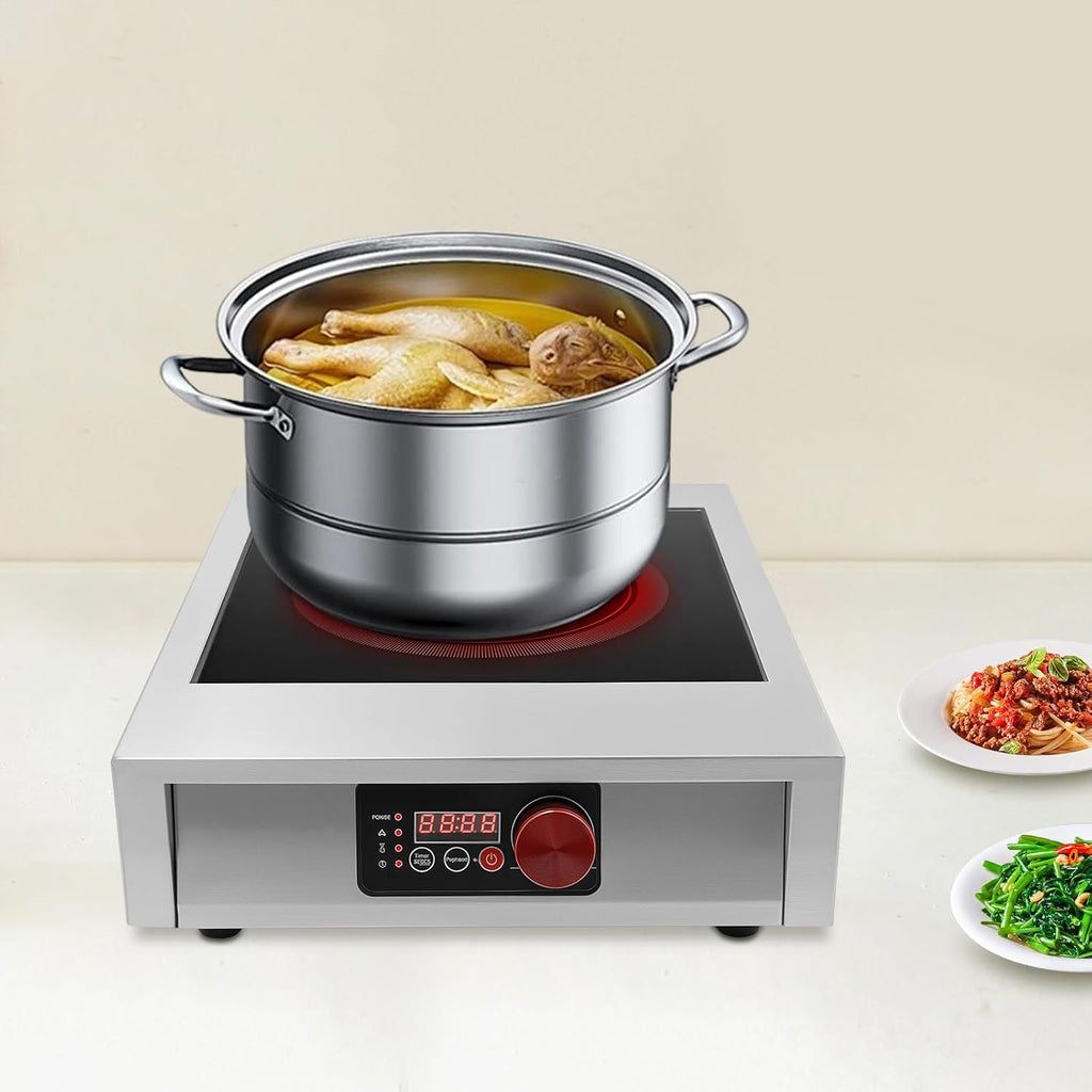 Commercial Induction Cooktop, Professional Electric Stove Hot Plate 3500W 110V with Led Display, Portable Induction Burner Single Stove Burner Electric for Cooking, 17.72 * 13.78 * 4.72 In, 电磁炉