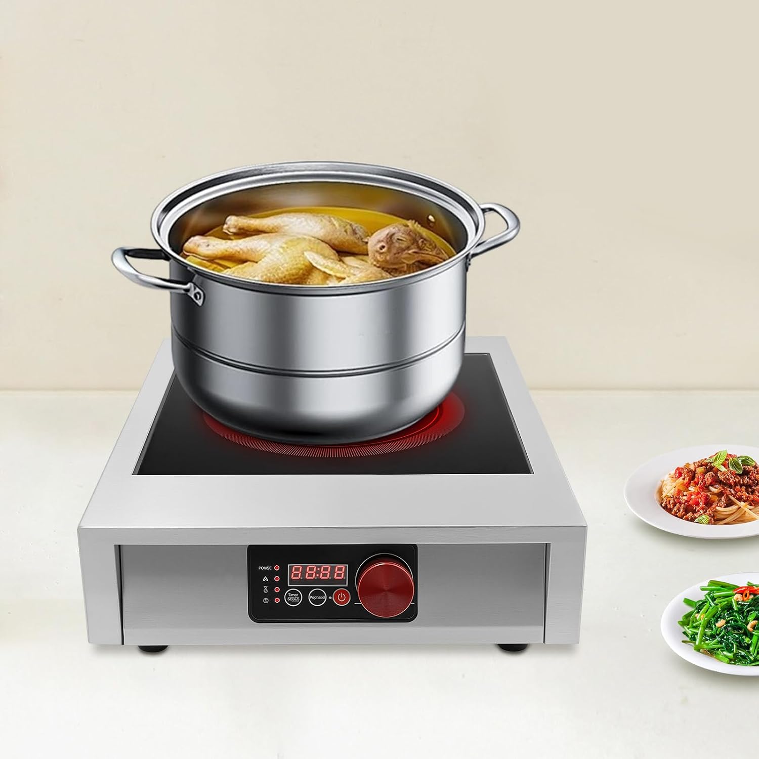 Commercial Induction Cooktop, Professional Electric Stove Hot Plate 3500W 110V with Led Display, Portable Induction Burner Single Stove Burner Electric for Cooking, 17.72 * 13.78 * 4.72 In, 电磁炉