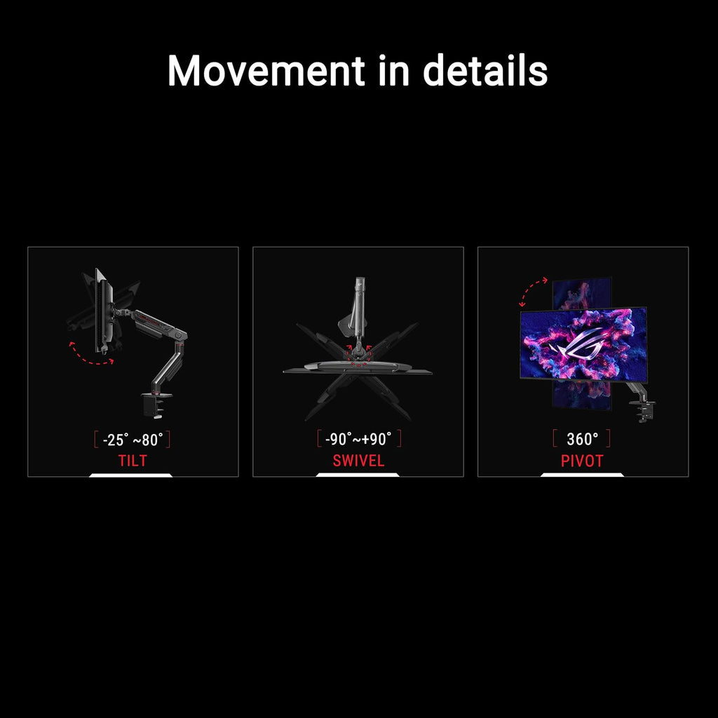 ASUS ROG Ergo Monitor Arm (AAS01) - Monitor Mount with Cable Management, Ergonomic, Pivot, Swivel, Height Fully Adjustable, Clean Desk Setup, up to 39 inches*,23lbs*, VESA 100x100, Mechanical Spring