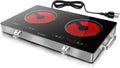 Karinear 2 Burner Electric Cooktop 110V, Portable Electric Stove with Handle, Knob Control Electri Hot Plate, Ceramic Countertop Burner, Timer, Safety Lock, 9 Power Level, 2000W, 24 inch(Green)