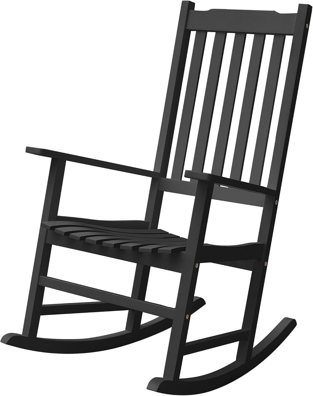 Greesum Outdoor Rocking Chair, Acacia High Back Oversized All-Weather Lounge Rocker with 320 lbs of Support for Patio, Garden, Deck, Porch,Black