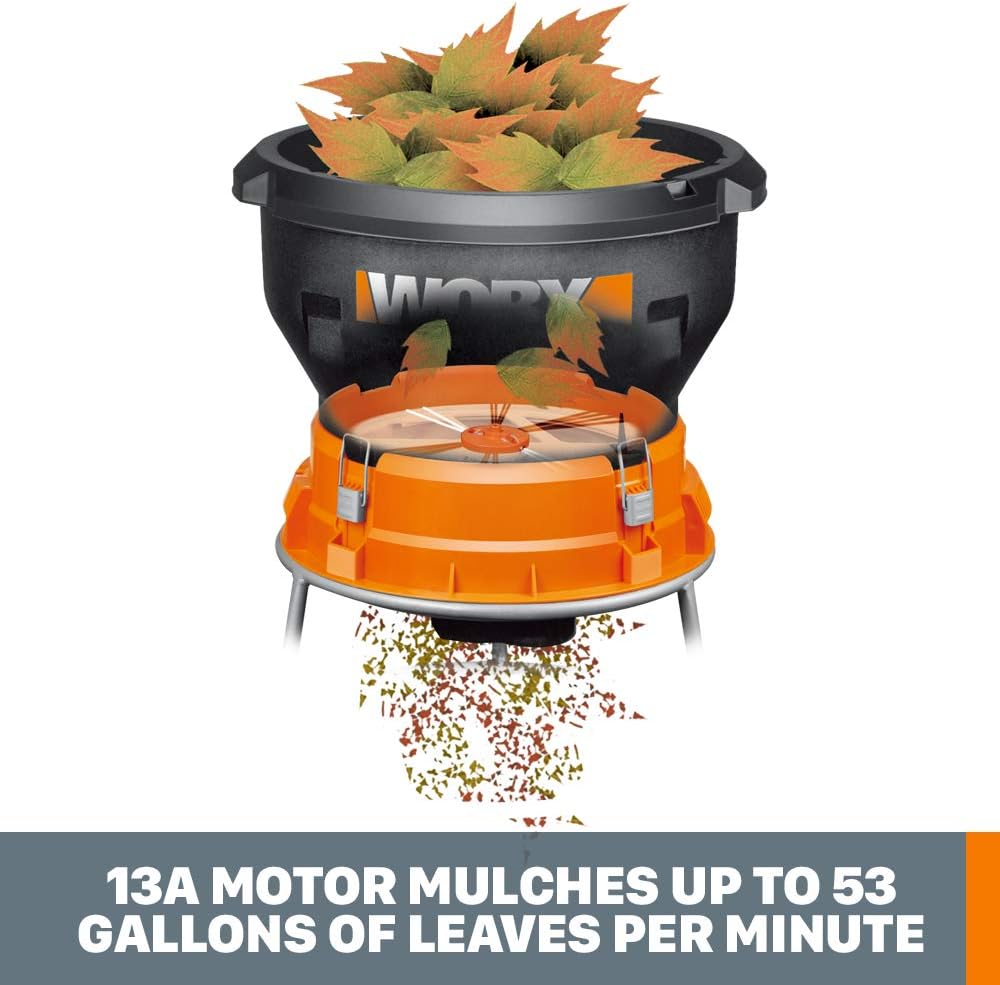 Worx 13 Amp Electric Leaf Mulcher, Leaf Shredder with High-Compression Mulching, Powerful & Compact Yard Waste Shredder, Corded, WG430