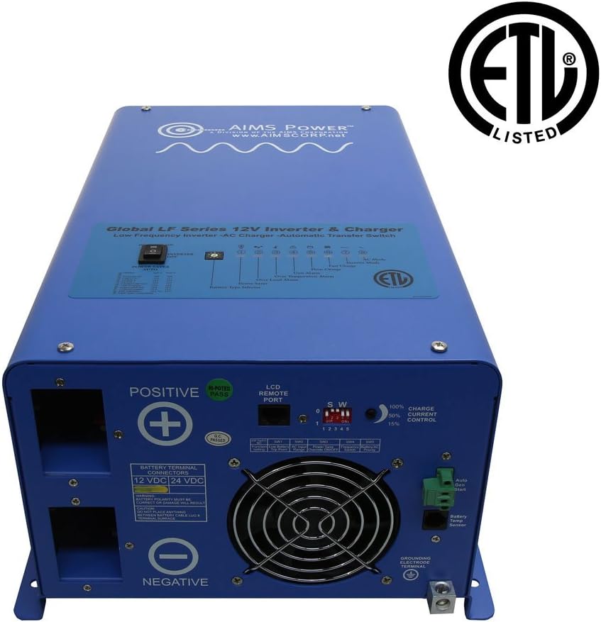 AIMS Power 3000 Watt 12 VDC Pure Sine Inverter Charger 120 VAC Output 100A Charger 30A Transfer Switch ETL Cert to UL458 Standards PICOGLF30W12V120V