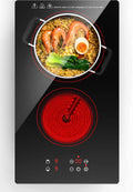 ANHANE Electric Cooktop 2 Burners, 12 Inch Built-in Ceramic Stove Top with Timer, Child Lock, 110V Induction Cooktop for Kitchen, Apartment, RV, Dorm