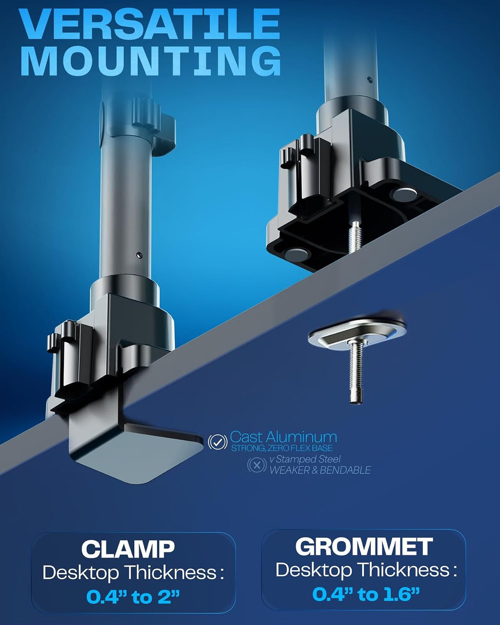 VIVO Pneumatic Arm Dual Ultrawide Monitor Extra Tall Desk Mount for Up to 49 inch Screens, Heavy Duty Clamp, Holds 2 Ultra Wides Up to 44 lbs, Black, STAND-V120K