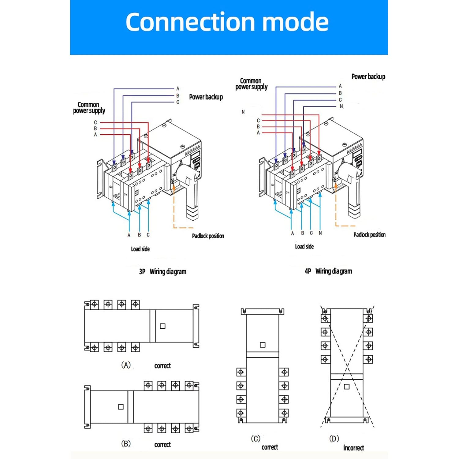 AC400V Dual Power Automatic Transfer Switch 2 in 1 Out Isolated Generator Transfer Switch (200A) 200 Amp Automatic Transfer Switch