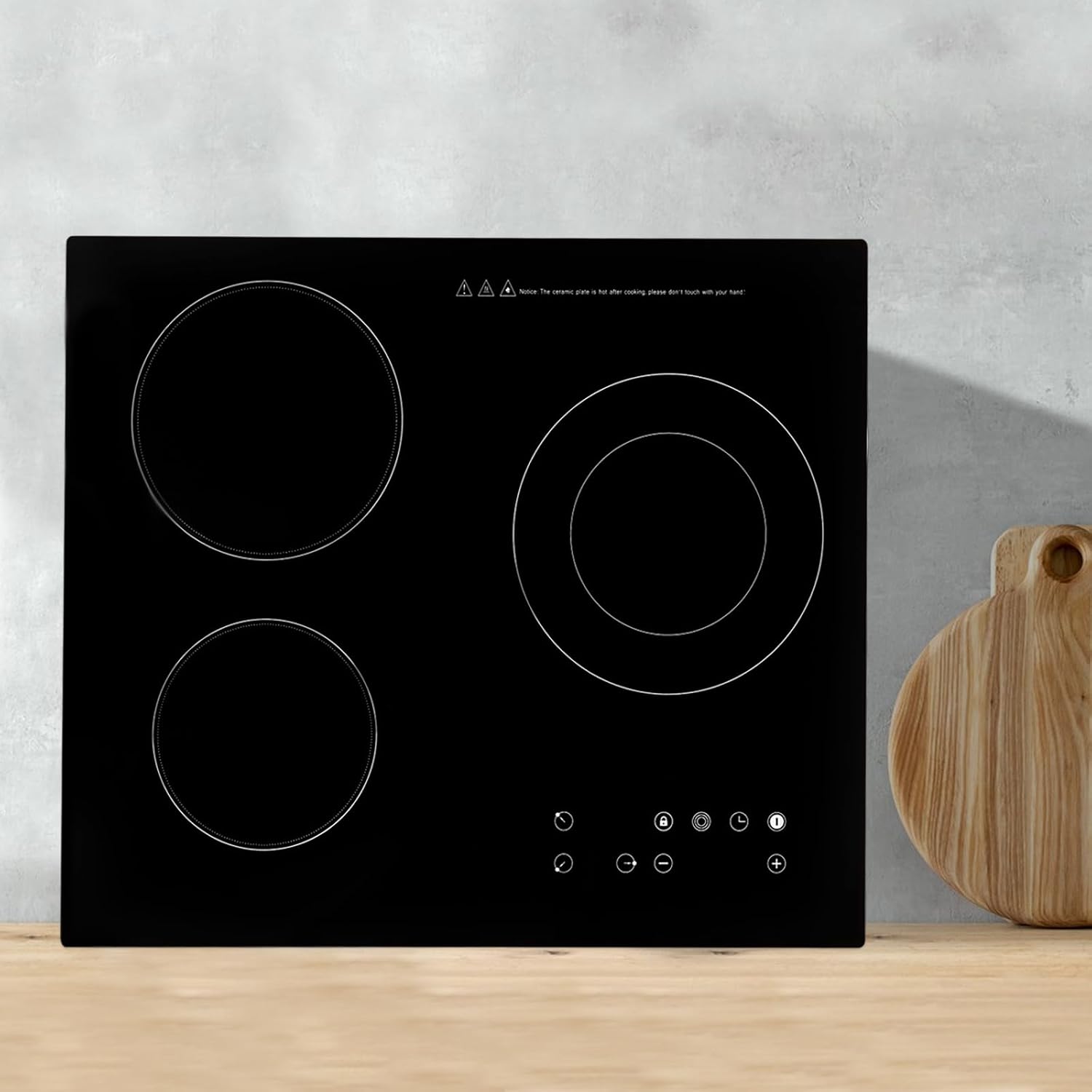 Electric Ceramic Cooktop with Touch Control, 3 Burners Electric Stove with Timer, Child Safety Lock, 2600W 110V 9 Heating Levels Countertop Electric Cooktop, 23.23×20.47in