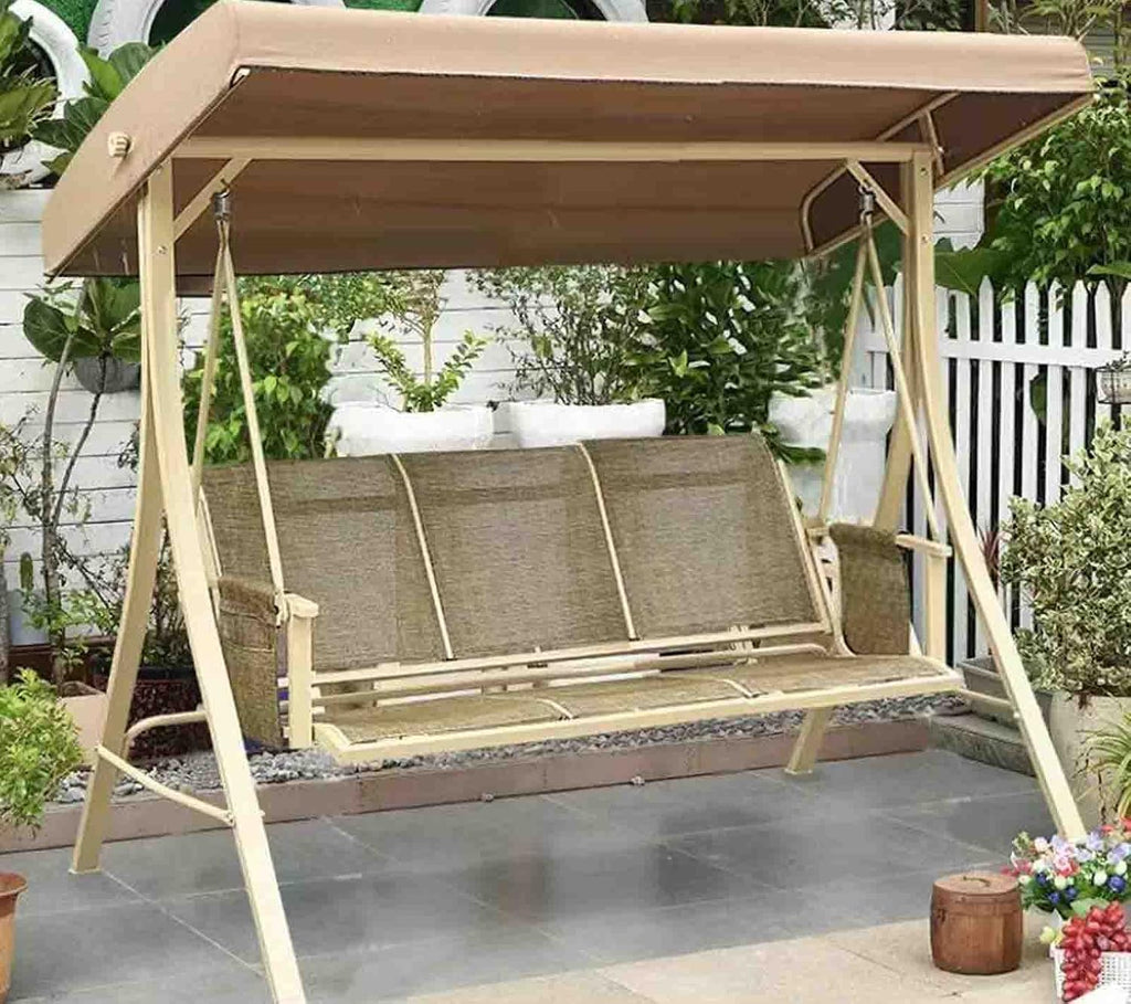 2-seat Outdoor Swing, Wrought Iron Rocking Chair, Balcony Hanging Chair, Frame Structure with Rotatable Canopy Porch Swing (Three Persons)