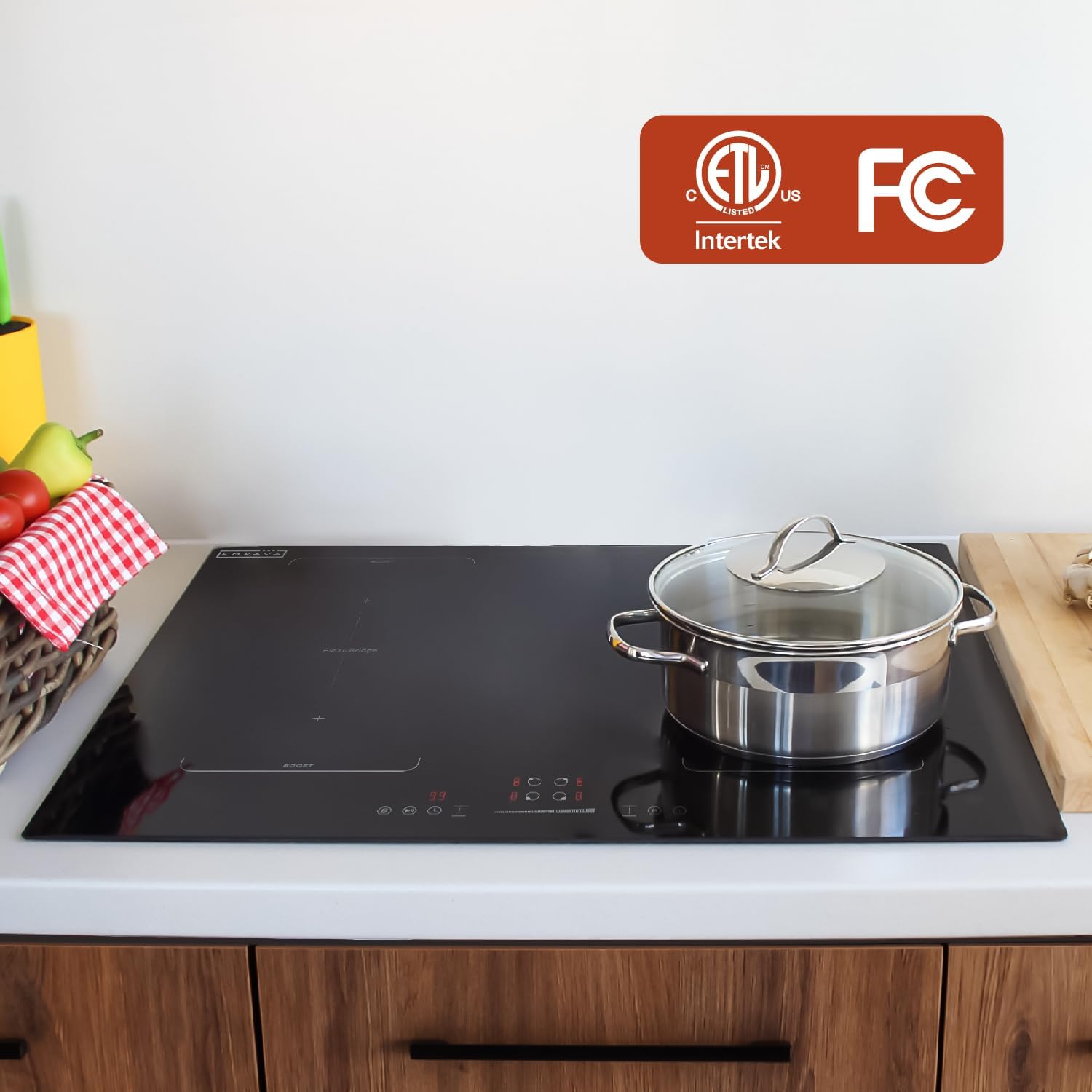 Empava 30 Inch Electric Induction Cooktop Built-In, Bridge-Sync, Smooth Glass Surface, Power Boost, Slider Touch Control, Timer, Pause Function, Child Lock, Hardwired Kitchen Appliance