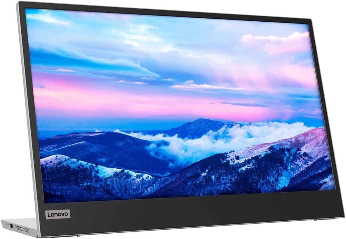 Lenovo L15 Portable Monitor, 15.6' Display, Full HD Resolution, IPS Panel, 250 nits Brightness, 60Hz Refresh Rate, USB-C Ports, Height-Adjustable Stand, Flicker-Free Technology, Grey