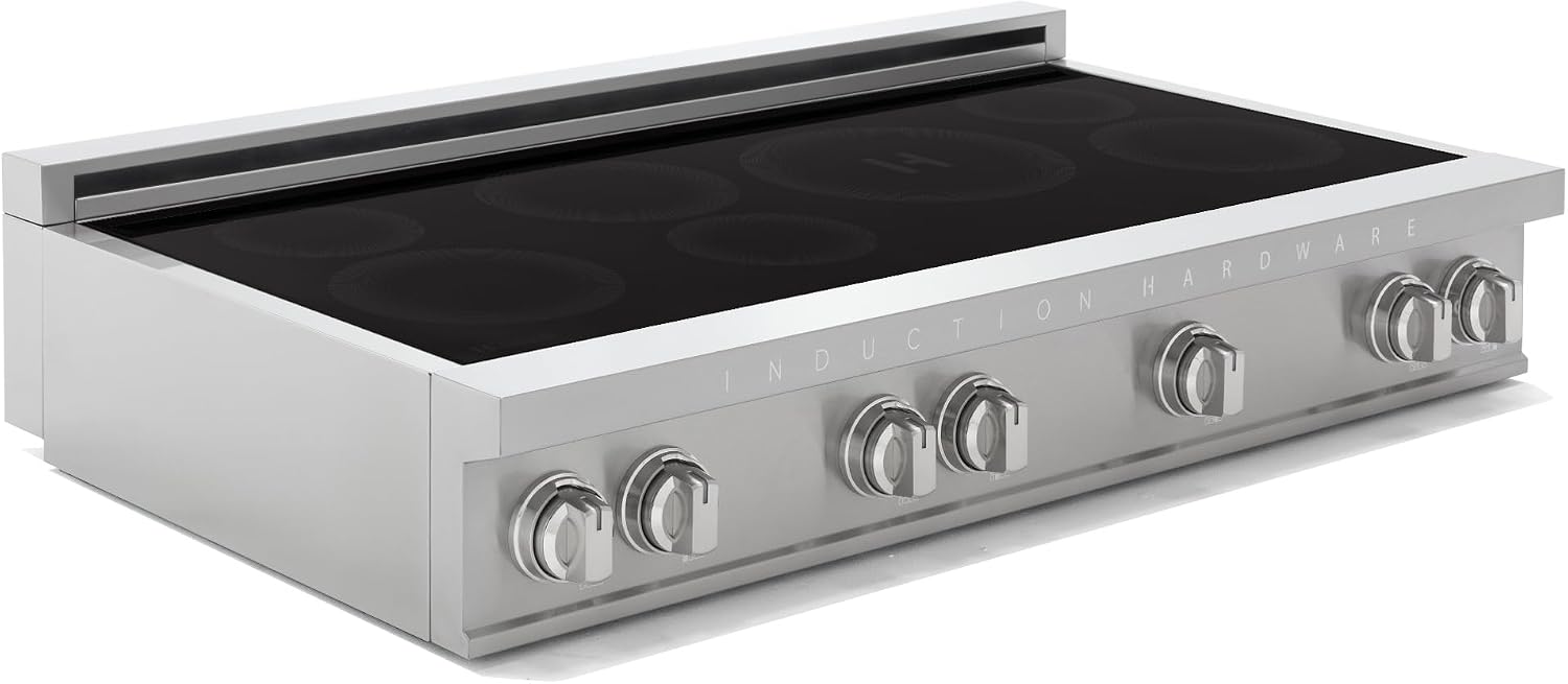 48 Inch Professional Induction Cooktop with 7 Burners, Durable Ceramic Glass, Flexible Zones, Precision Control - Stainless Steel
