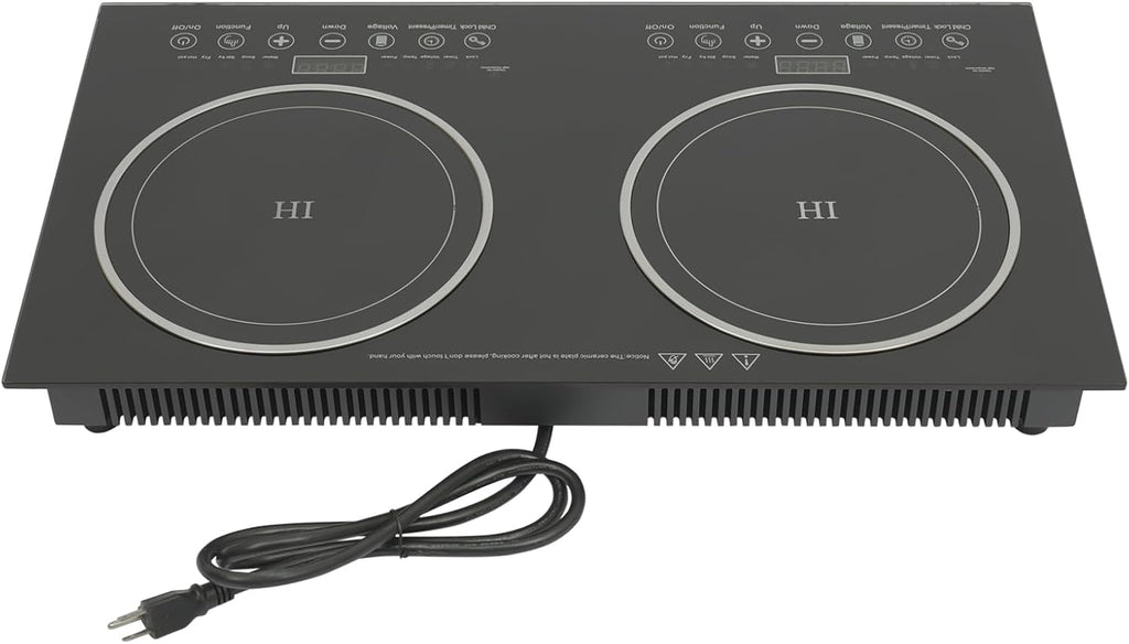 Double Induction Cooktop, 1200W Powerful 2 Burner Independent Controls Cooker 110V Horizontal Electric Stove with 8 Gear Firepower Portable Induction Cooker with Touch Sensor Child Safety Lock