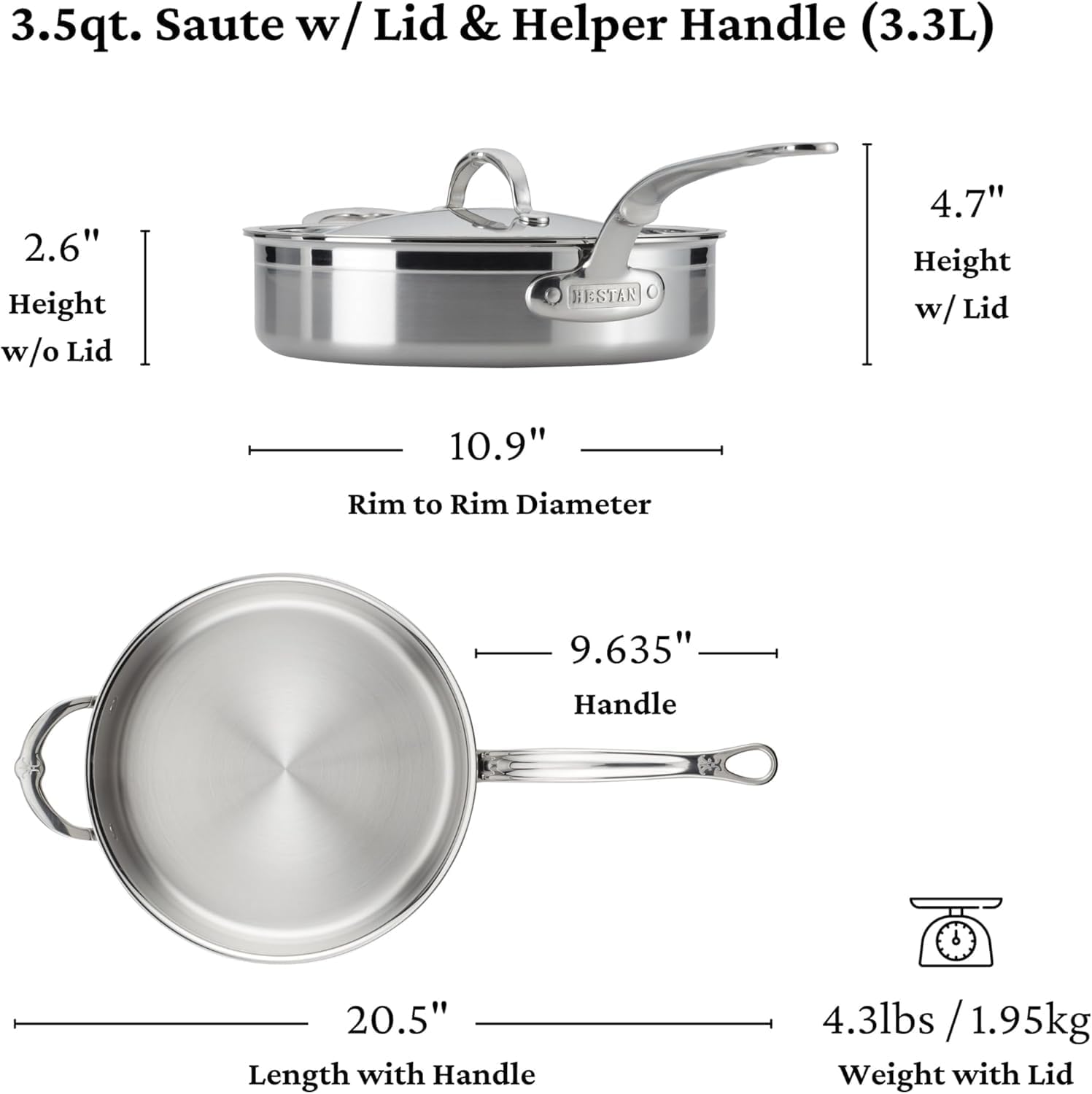 ProBond Forged 3.5-Quart Professional Clad Stainless Steel Sauté Pan with Lid