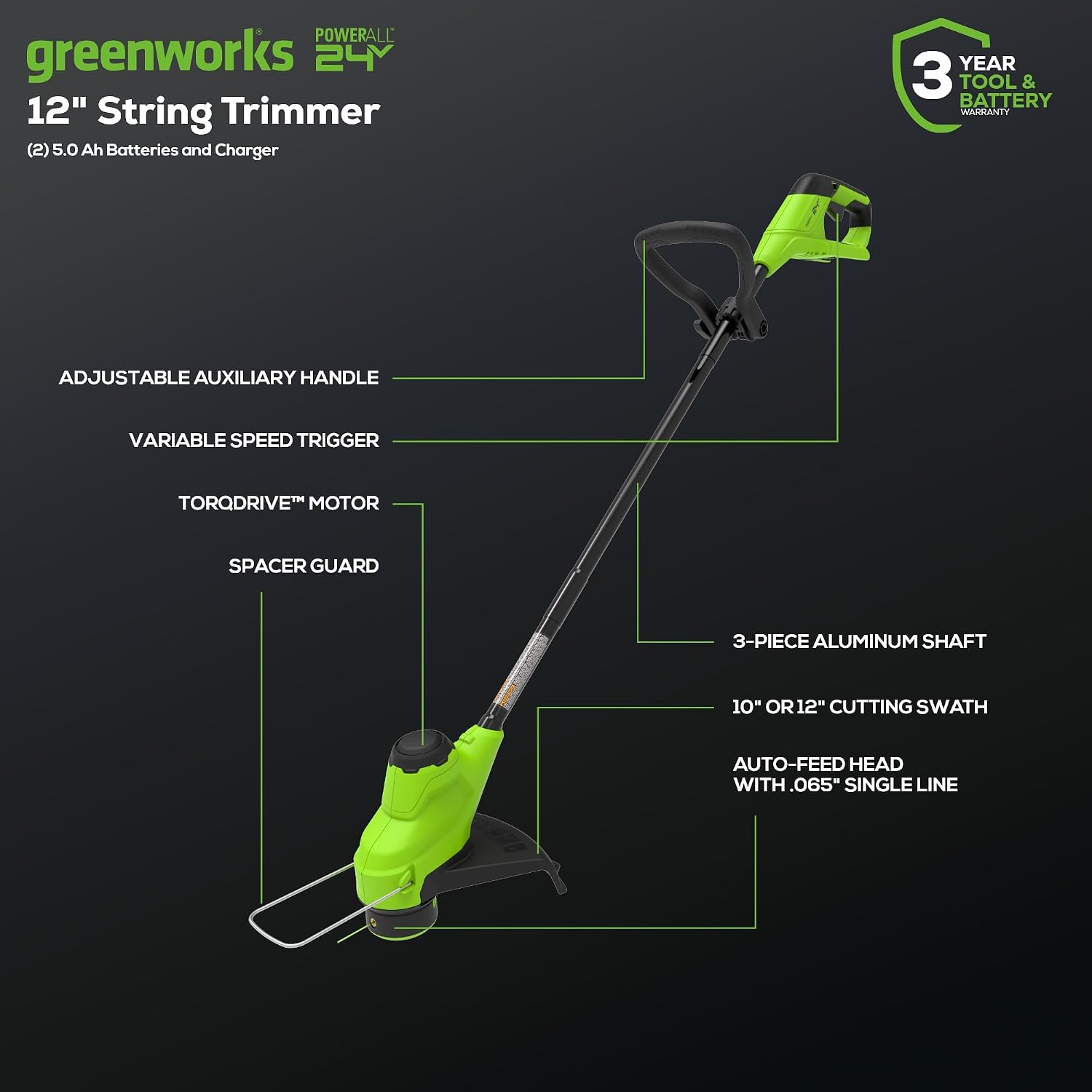 Greenworks 48V (24V x 2) 21' Brushless Self-Propelled Mower+12' String Trimmer+320CFM Blower,(2) 5.0Ah Batteries and 4A Dual Port Charger