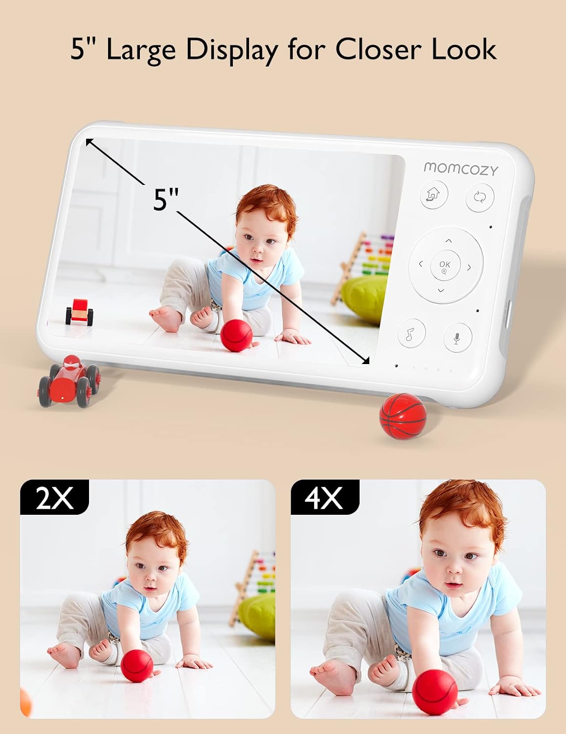 Momcozy Baby Monitor with 2 Cameras 5'' 1080P Split Screen Video Baby Monitor with Camera and Audio no WiFi for Baby Safety 5000mAh Battery Infrared Night Vision 2-Way Audio 960ft Range Ideal Gift