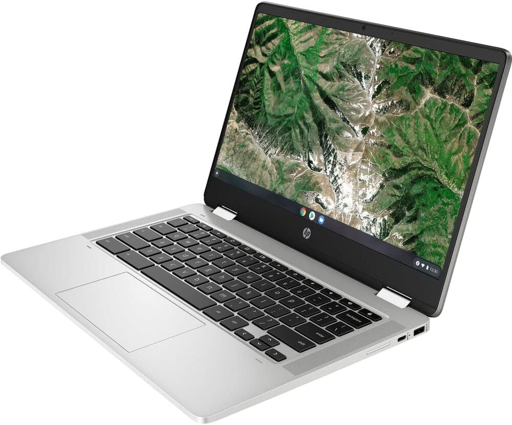 Laptop HP X360 14a Chromebook 14in HD Touchscreen Intel Celeron 4GB DDR4 64GB eMMC WiFi Webcam Stereo Speakers Bluetooth 4.2 Chrome Silver Color (Renewed)