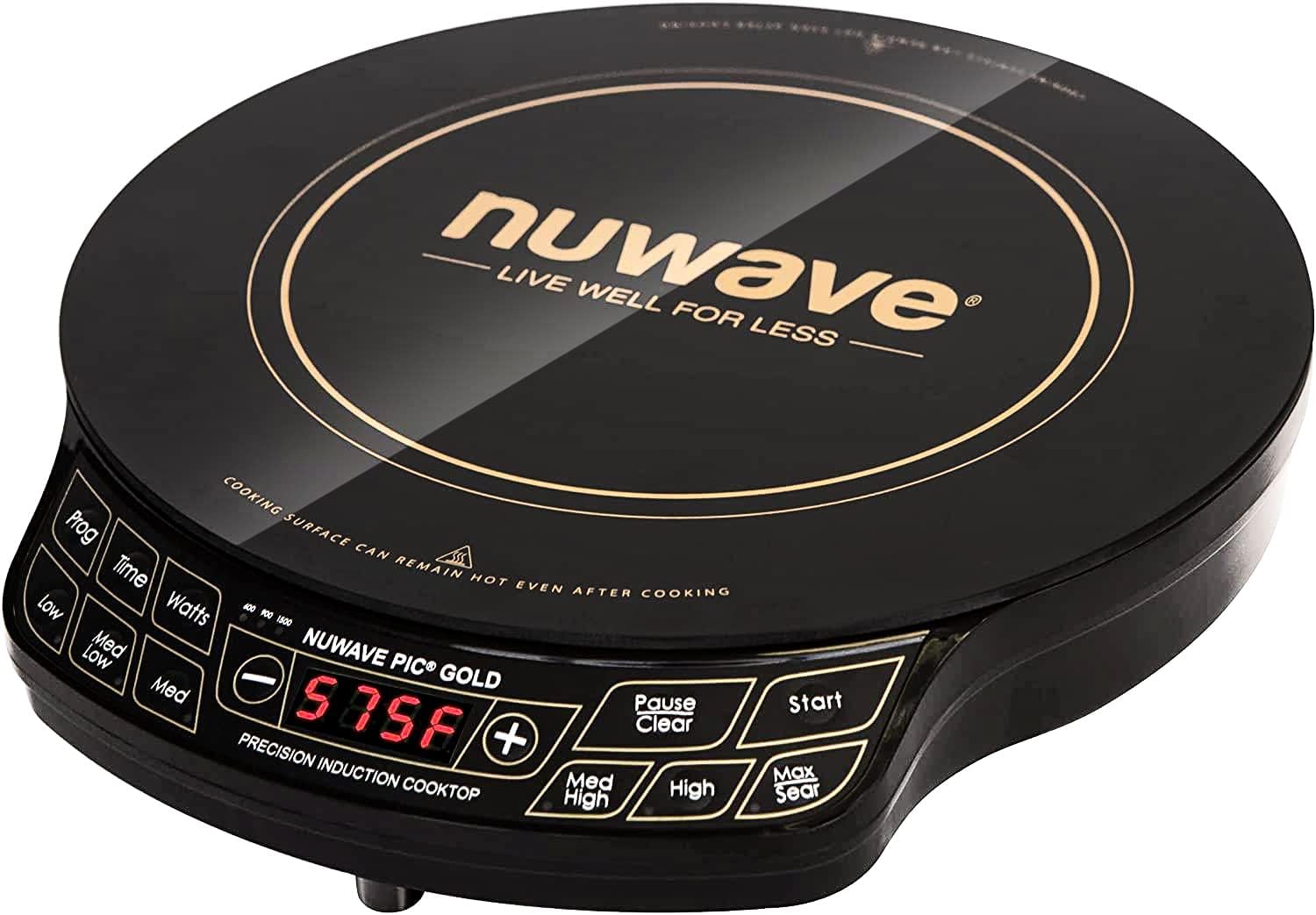 Nuwave Gold Precision Induction Cooktop, Portable, Powerful with Large 8' Heating Coil,100°F to 575°F, 3 Wattage Settings, 12' Heat-Resistant Cooking Surface