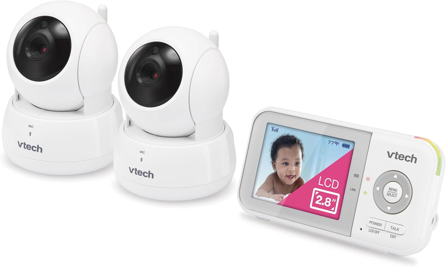 VTech VM923-2 Baby Monitor, 2.8'Screen, 1000ft Range, Pan-Tilt-Zoom, Night Vision, 2-Way Audio, Temperature Sensor, Lullabies, Secured Transmission No WiFi