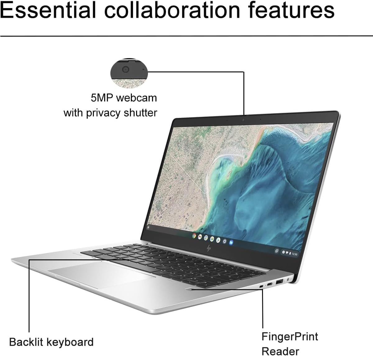 HP Chromebook Plus Elite C640 G3 (14' FHD, Intel i5-1245U, 8GB RAM, 512GB SSD, 10-Core (>i7-1165G7)) Enterprise Laptop for Business, College, Backlit, Fingerprint, 2x Thunderbolt 4, IST Hub, Chrome OS