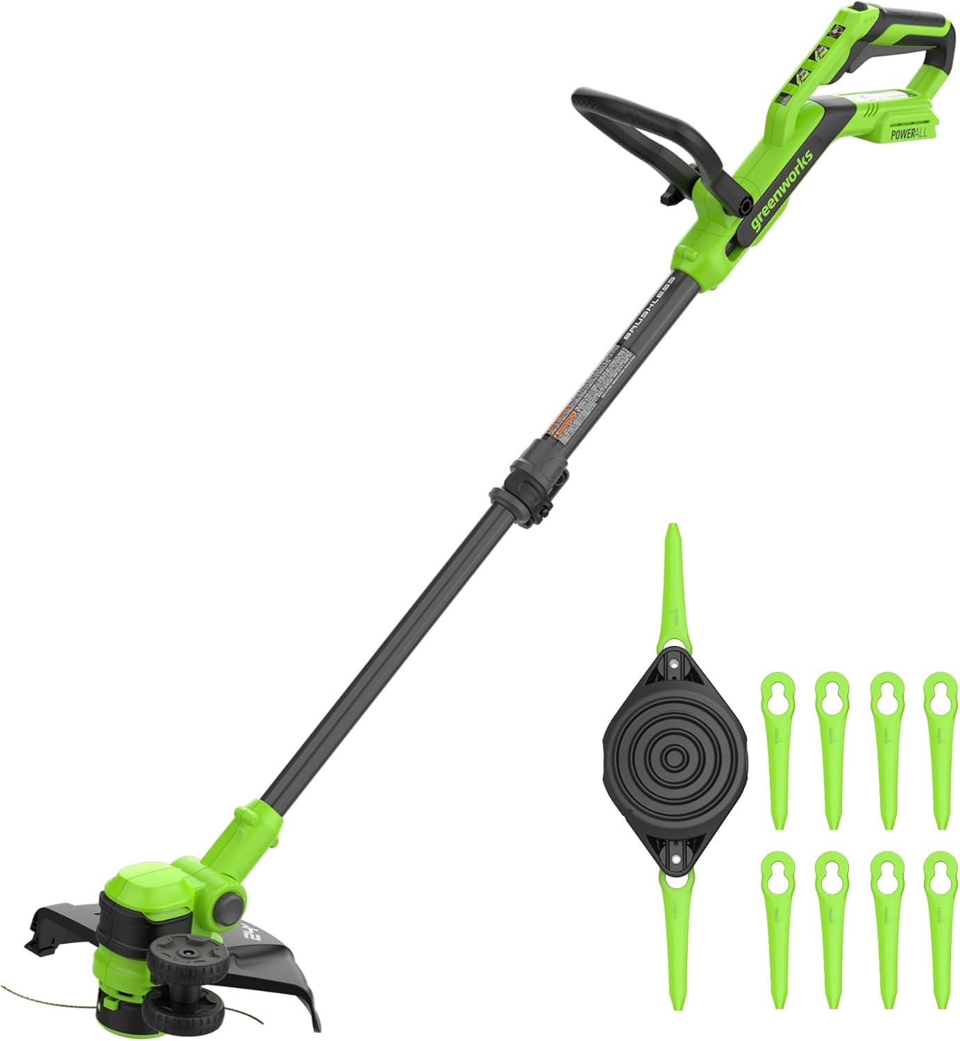 Greenworks 24V 12' Brushless String Trimmer, 2-in-1 Trimmer/Edger, Adjustable Shaft, 10 Plastic Blades, Lightweight 5.25lbs, 3-Year Warranty, Battery and Charger Not Included
