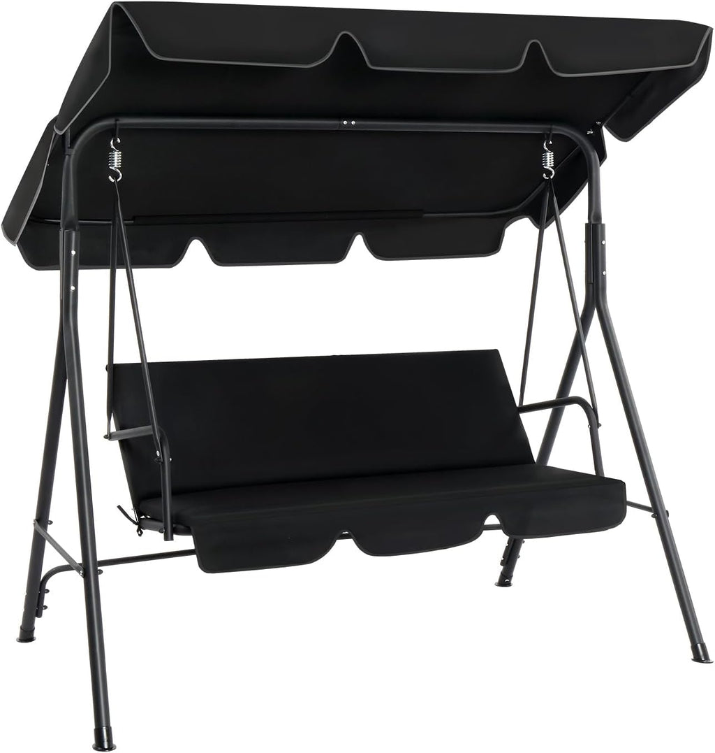 VINGLI 550 LBS Outdoor Porch Swing with Canopy, Patio Porch Swing with Stand with Cushions for Yard, Pool, Lawn, Balcony (Black)