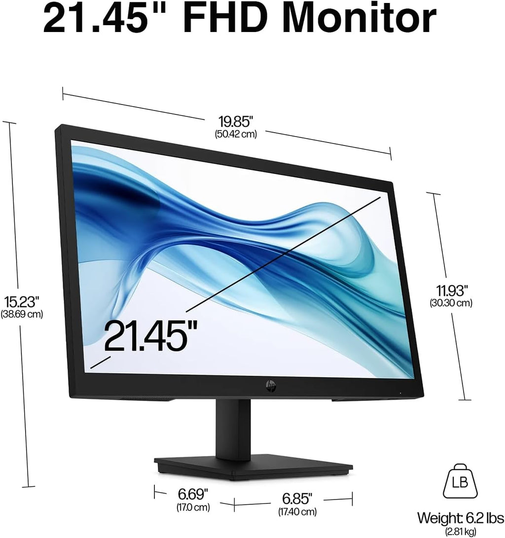 HP 22' FHD VA Monitor with 5 ms Response Time, Anti-Glare, Flicker Free, VESA Mount (100x100mm), HDMI, VGA & Dockztorm USB Port Expander, Black Color (2026 Latest Model)