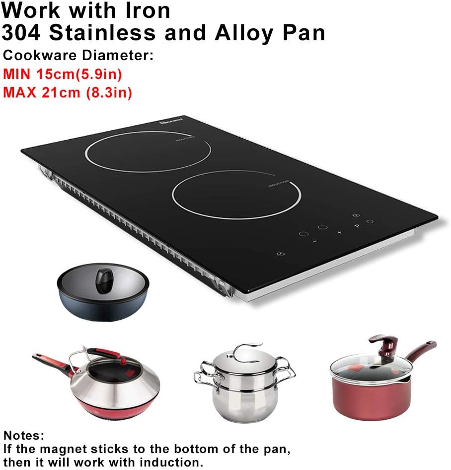 Induction Cooktop 12 Inch, 220V~240V, 2 Burners Electric Cooktop,3500W, 12'' Built-in Double Electric Stove Top Countertop Cooker with Hard Wire,No Plug