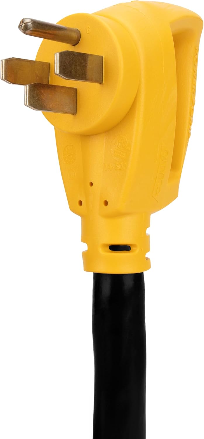 Camco Power Grip 25-Ft 50 Amp RV Extension Cord - NEMA 14-50P Male & FSS2-50R Locking Female Connectors - Rated for 125/250 V/12,500 W - Features Copper 6/3 + 8/1-Gauge Wires for Conductivity (55542)