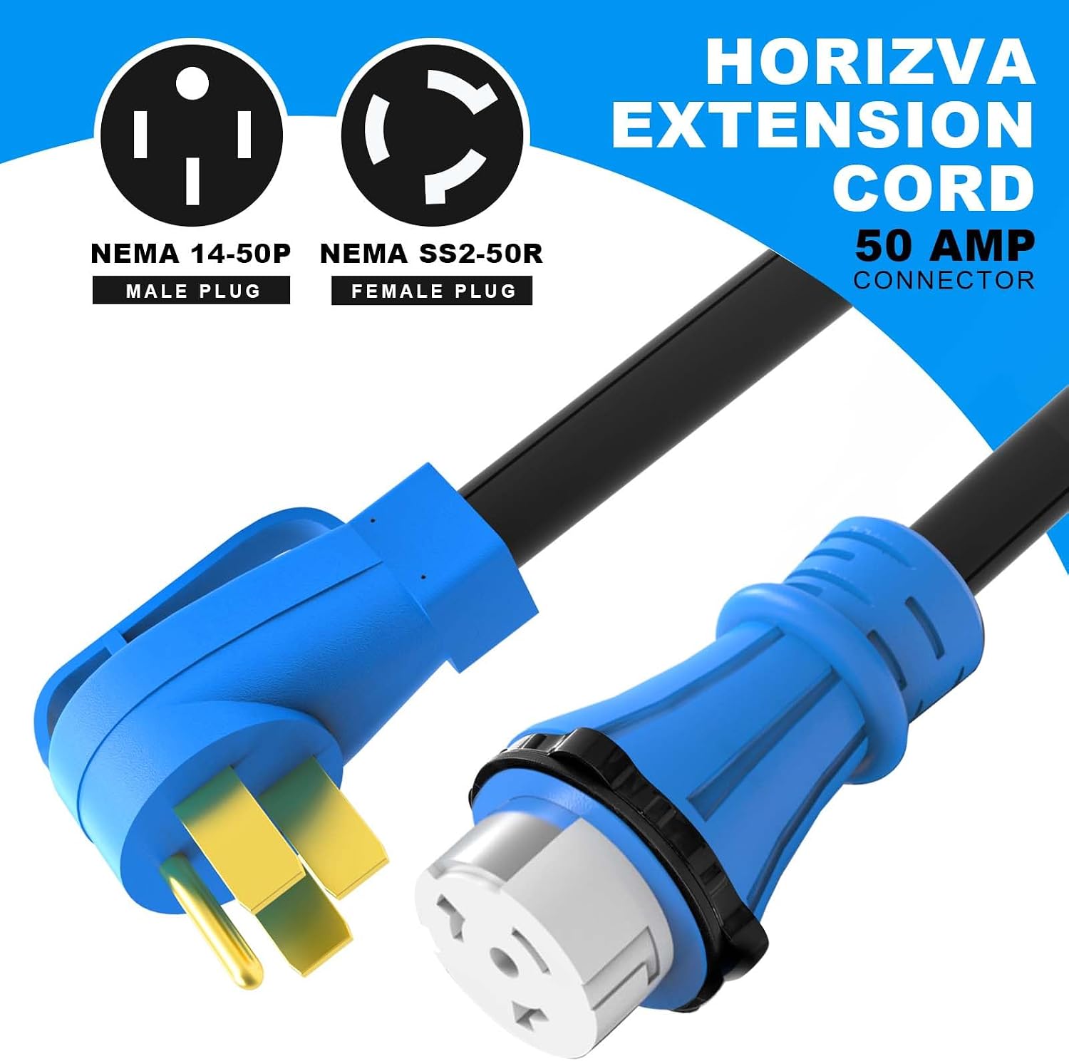 50 Amp Generator Cord 50FT, NEMA 14-50P to SS2-50R Heavy Duty Generator Extension Cord, Female Plug with Twist Lock, 6/3+8/1 Gauge STW Wire for Camper & House, ETL Listed
