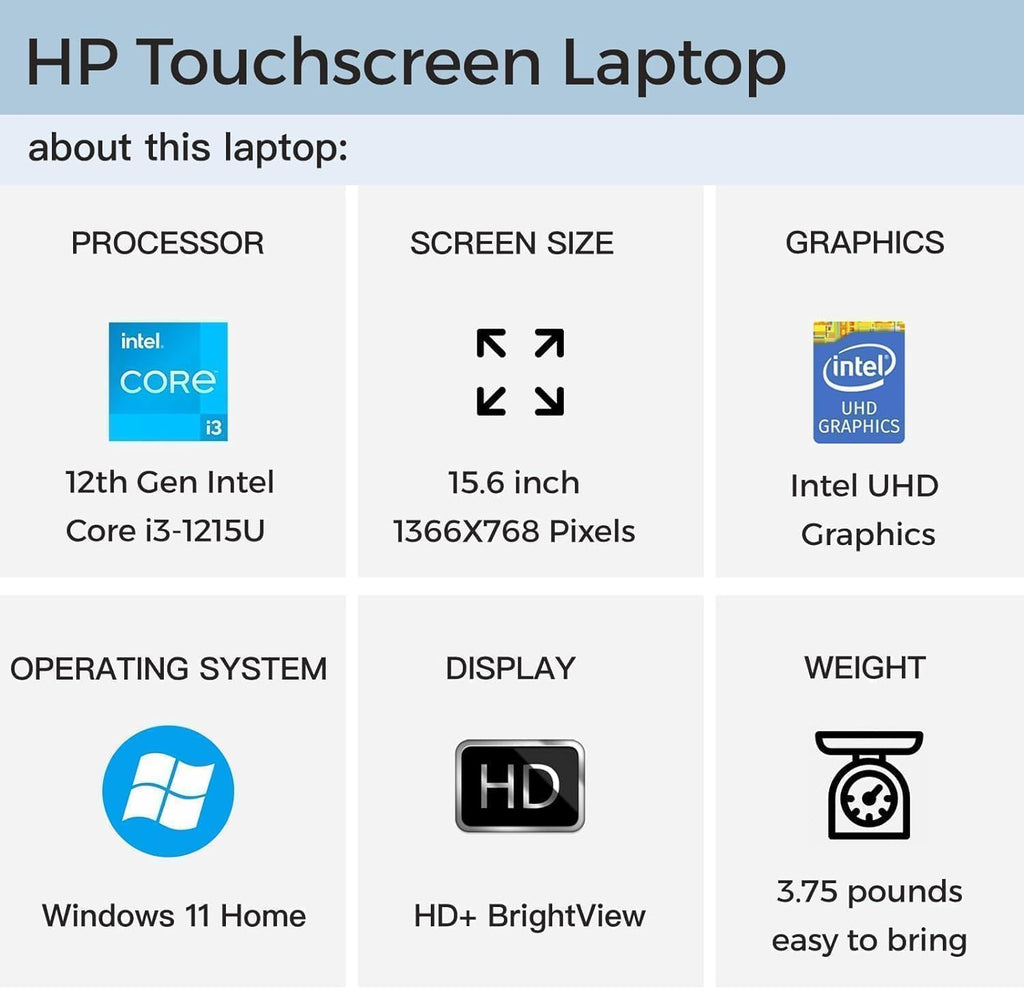 HP Laptop for Business and Student, 15.6' HD Touchscreen, Intel 6-Core i3-1215U Processor, 16GB RAM, 512GB SSD, lntel UHD Graphics, Windows 11 Home, with Microsoft Office Lifetime License