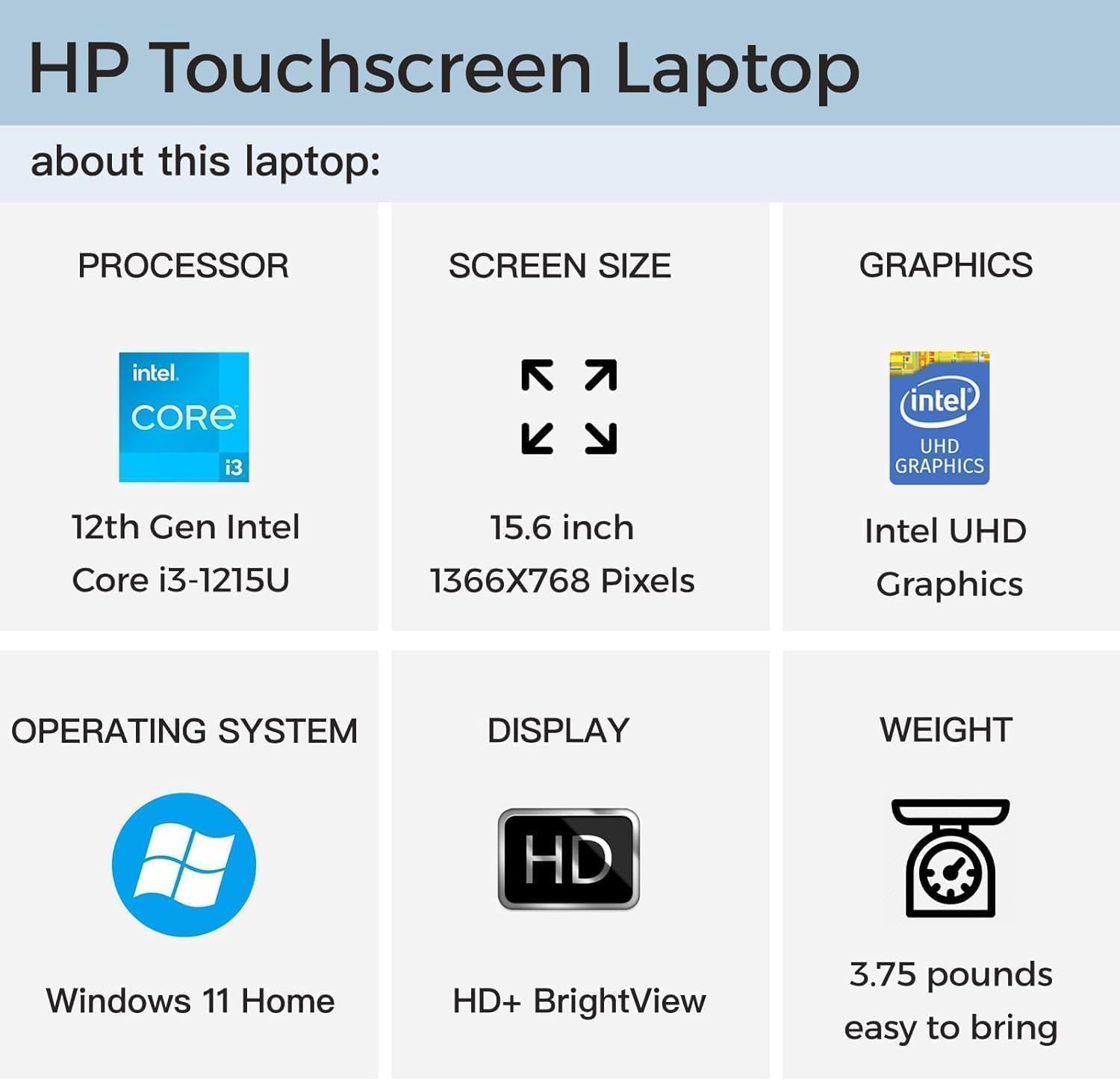 HP Laptop for Business and Student, 15.6' HD Touchscreen, Intel 6-Core i3-1215U Processor, 16GB RAM, 512GB SSD, lntel UHD Graphics, Windows 11 Home, with Microsoft Office Lifetime License