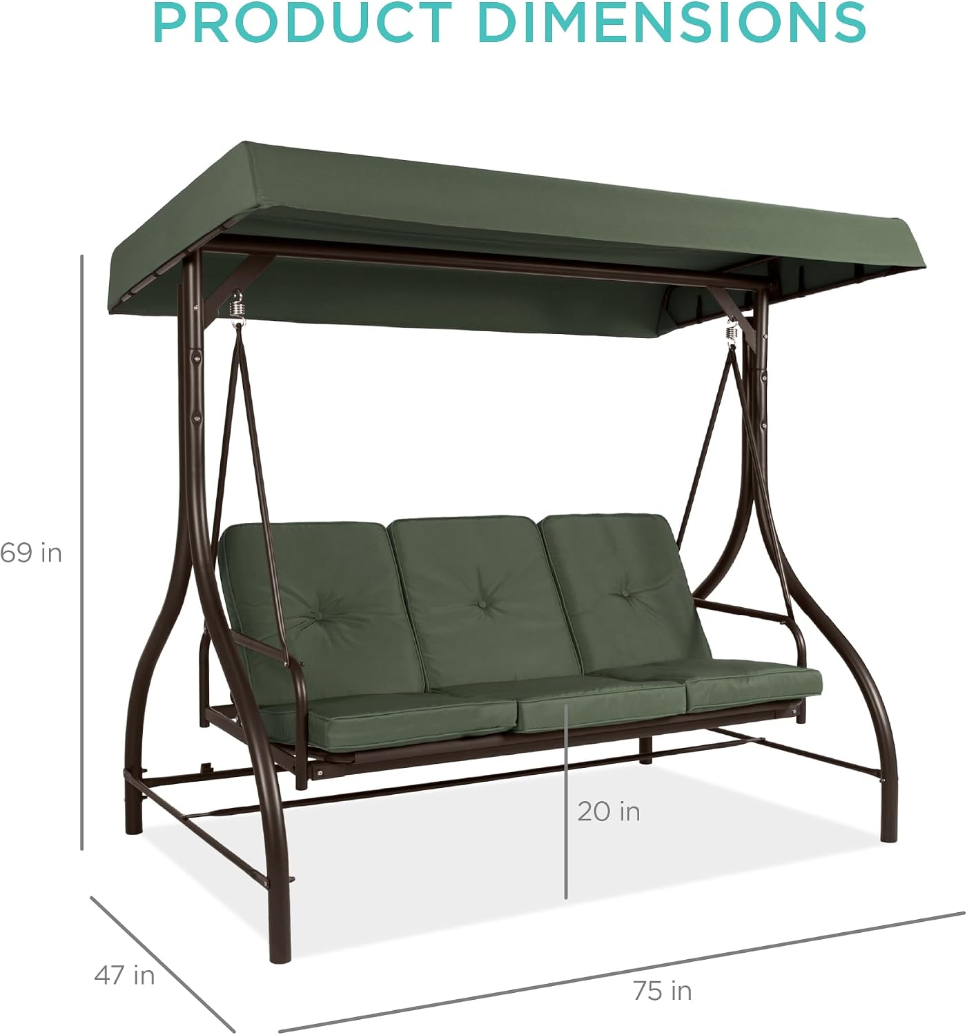 Best Choice Products 3-Seat Outdoor Large Converting Canopy Swing Glider, Patio Hammock Lounge Chair for Porch, Backyard w/Flatbed, Adjustable Shade, Removable Cushions - Midnight Green
