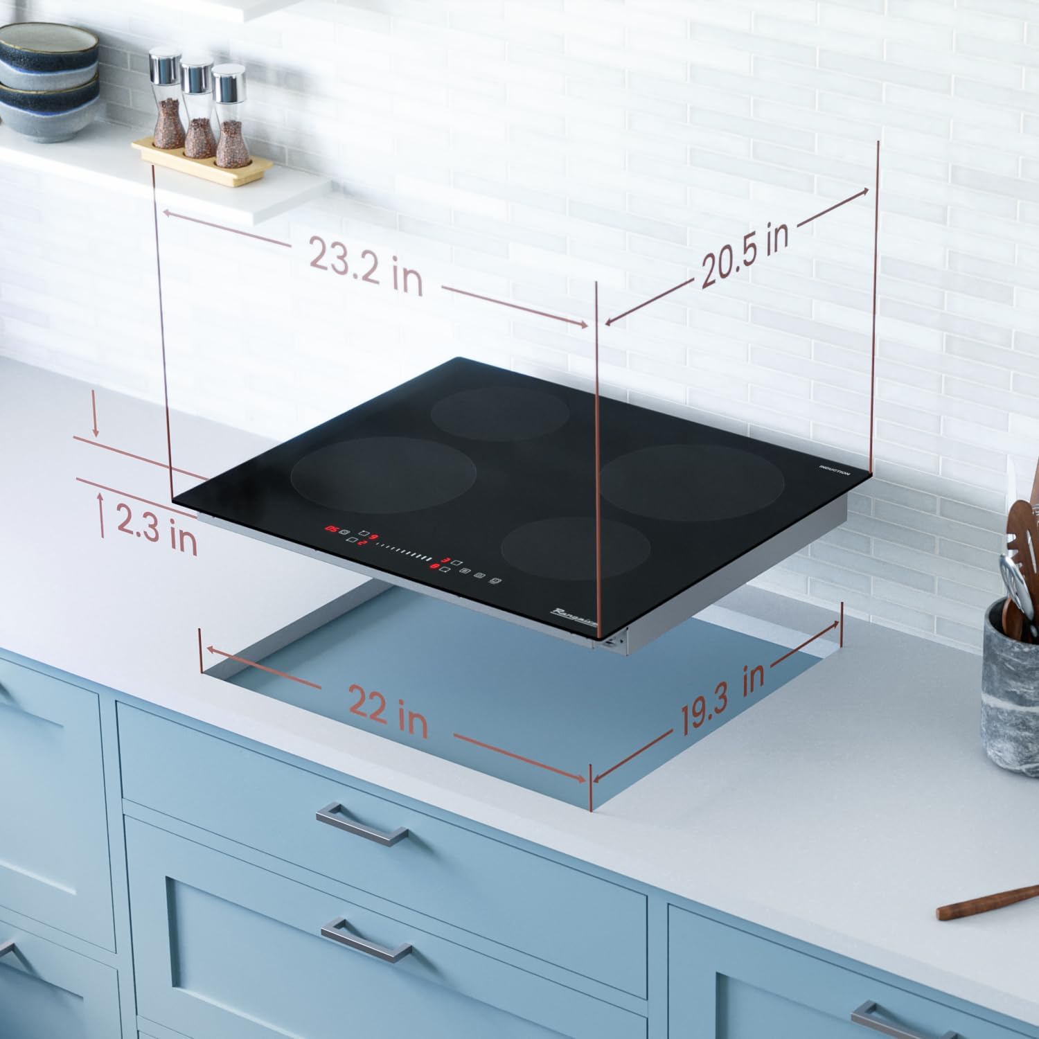 Rangaire RCI241S 24' Induction Cooktop, 6700W, 4 Burners, Built-in Stove Top, Booster & Timer, 9 Power Levels, Slide Touch Control, Child Safety Lock, 240V Hard Wire, Ceramic Surface