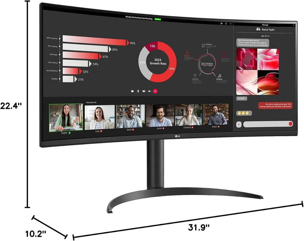 LG 34WR55QC-B 34' Curved UltraWide WQHD HDR 10 100Hz Monitor with USB Type-C, 3440x1440 Curved Display, 100Hz Refresh Rate, AMD FreeSync, Borderless Design