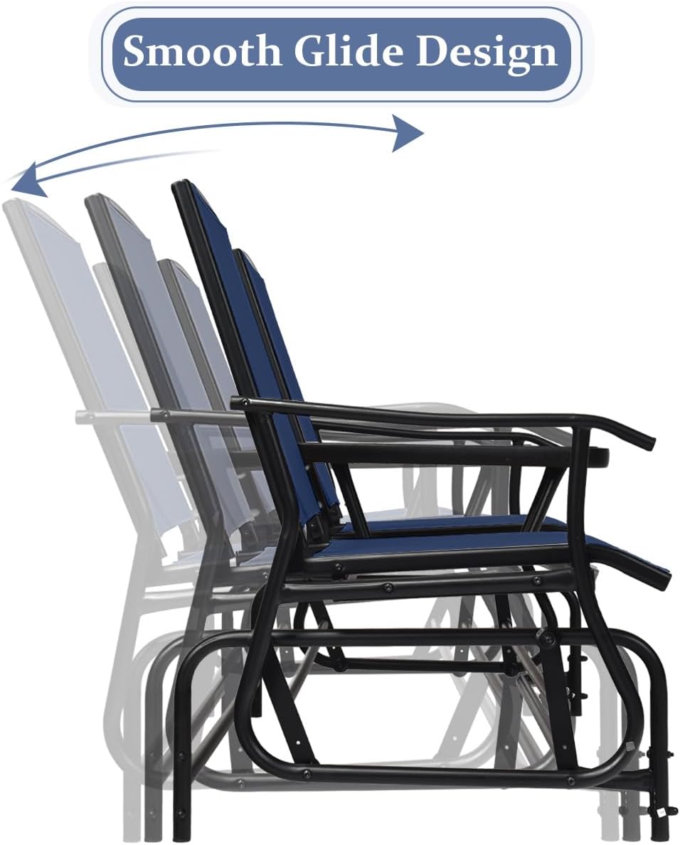 Giantex Outdoor Glider, Rocking Chair with Metal Frame, Center Tempered Glass Table, 2-Person Loveseat, Patio Glider Bench, Outside Swing Chair for Garden Yard Lawn Porch Patio Rocker (Navy)