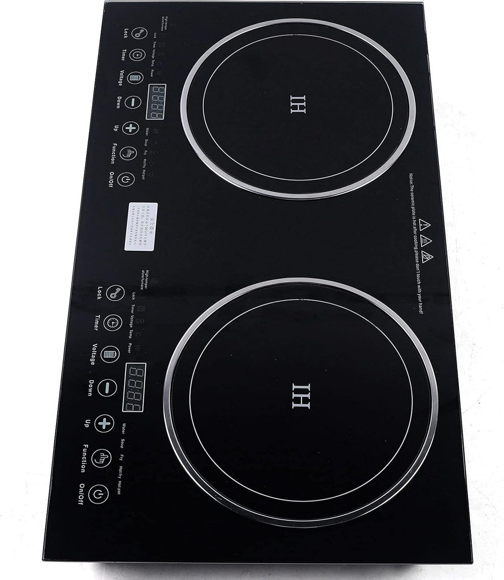 Induction Cooker and Ceramic-Cooker,110V 2600W Portable Induction Cooktop Electric Dual Induction Cooker and Ceramic-Cooker Cooktop Countertop Digital Electric Countertop Double Burners,8 Gear Firepower (1200W Induction cooker+1400W Ceramic Cooker)