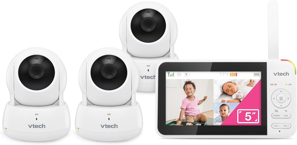 VTech VM924-3 5' Pan Tilt Zoom Video Baby Monitor with 3 Cameras – No WiFi, 17Hr Battery, 1000ft Range, Night Vision & Lullabies – Ideal for New Parents