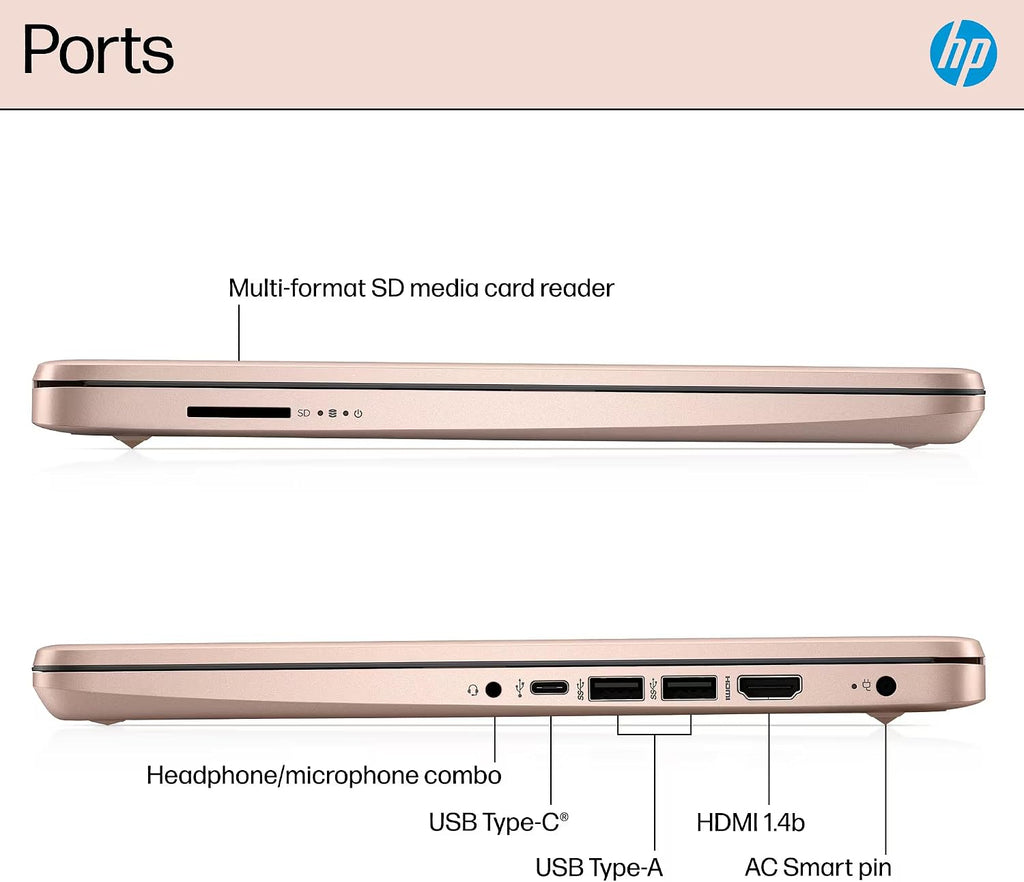HP 14' Flagship Laptop 2025 AI-Powered Computer, Office Lifetime, Student Business, 4-Core Intel CPU, 16GB RAM 628GB Storage (128GB UFS+ 500GB Ext), Long Battery HubxcelAccessory Win 11 Pro Rose Gold