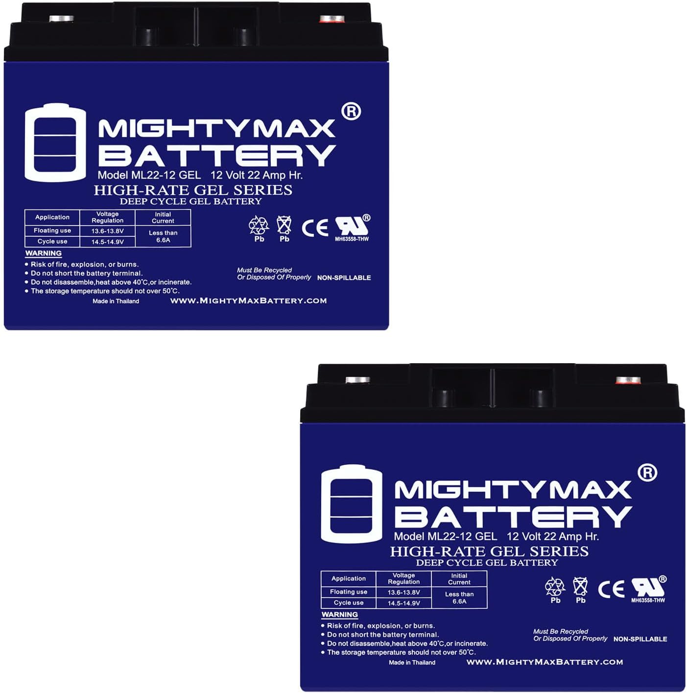 Mighty Max Battery 12V 22AH Gel Battery for Earthwise Electric Lawn Mower - 2 Pack