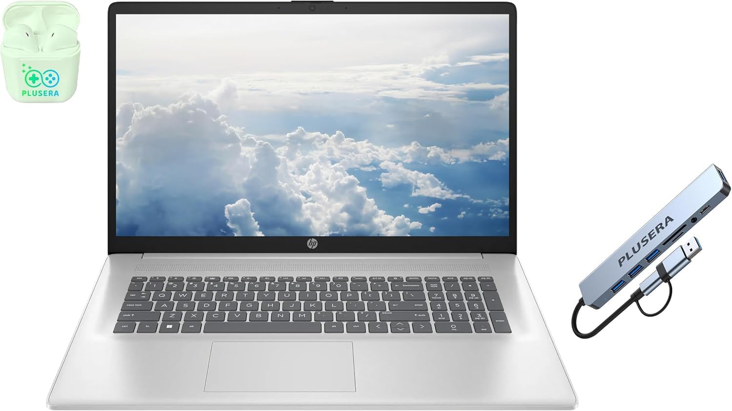 HP 17.3' FHD Business & Student Laptop Computer, 64GB RAM 2.5TB Storage (2TB SSD+512GB Docking Station Set), 6-Cores AMD Ryzen 5, Windows 11, PLUSERA Earphones, Silve