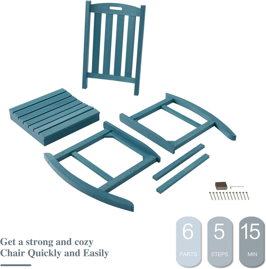 Psilvam Oversized Outdoor Rocking Chair, with 21' Wide Seat and 32' Tall Backrest, Pre-Assembled with Most Components for Effortless Installation (Blue)
