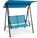 HAPPYGRILL Outdoor Patio Swing for 2 Person, Porch Swing Chair w/Adjustable Canopy, Heavy-Duty Metal Frame, Breathable Seat Fabric, Patio Loveseat Swing for Backyard, Balcony, Poolside